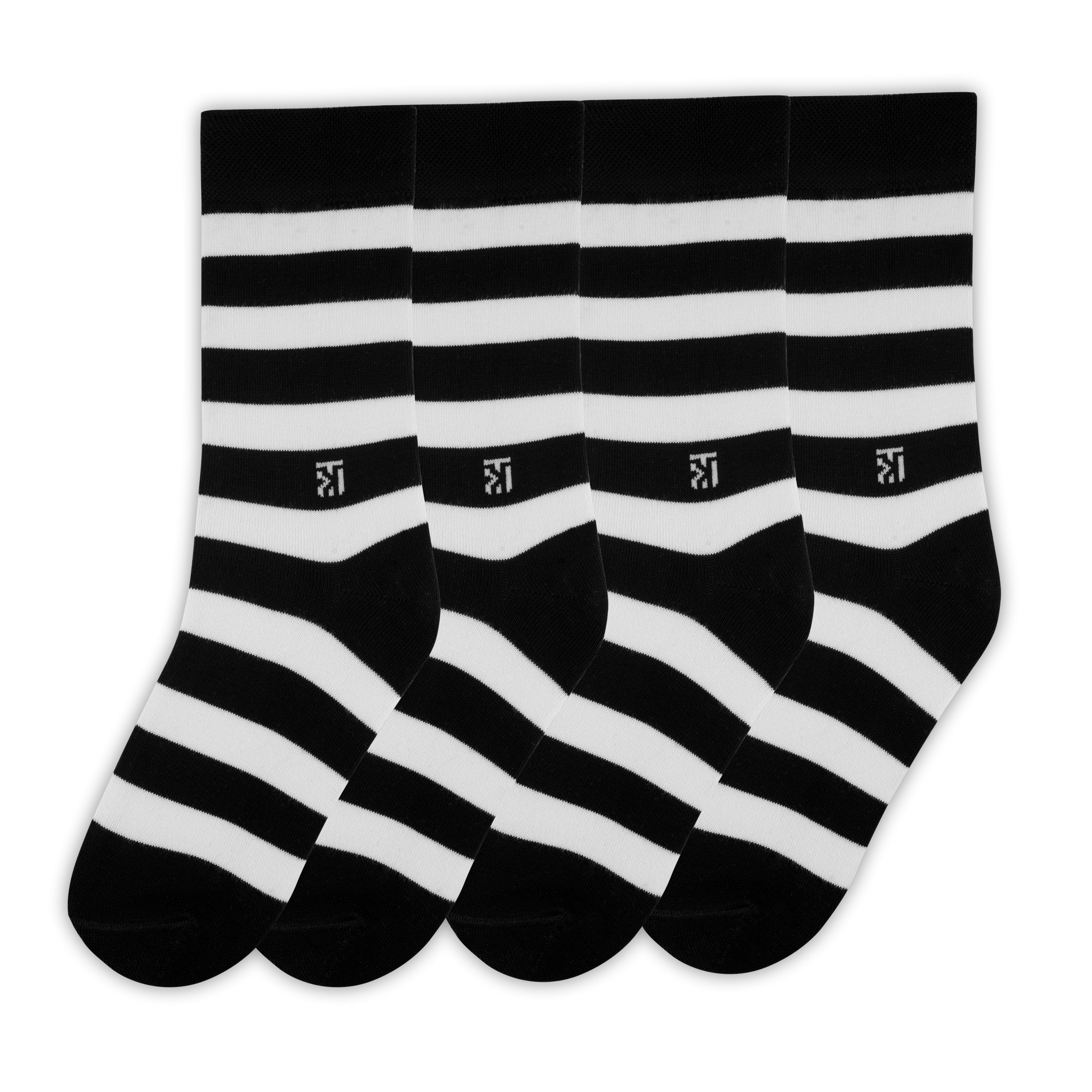 Bamboo Socks Pair | Kikitoes Crew Length Socks | Black Colour with White Stripes  Socks for Men | KIKI004