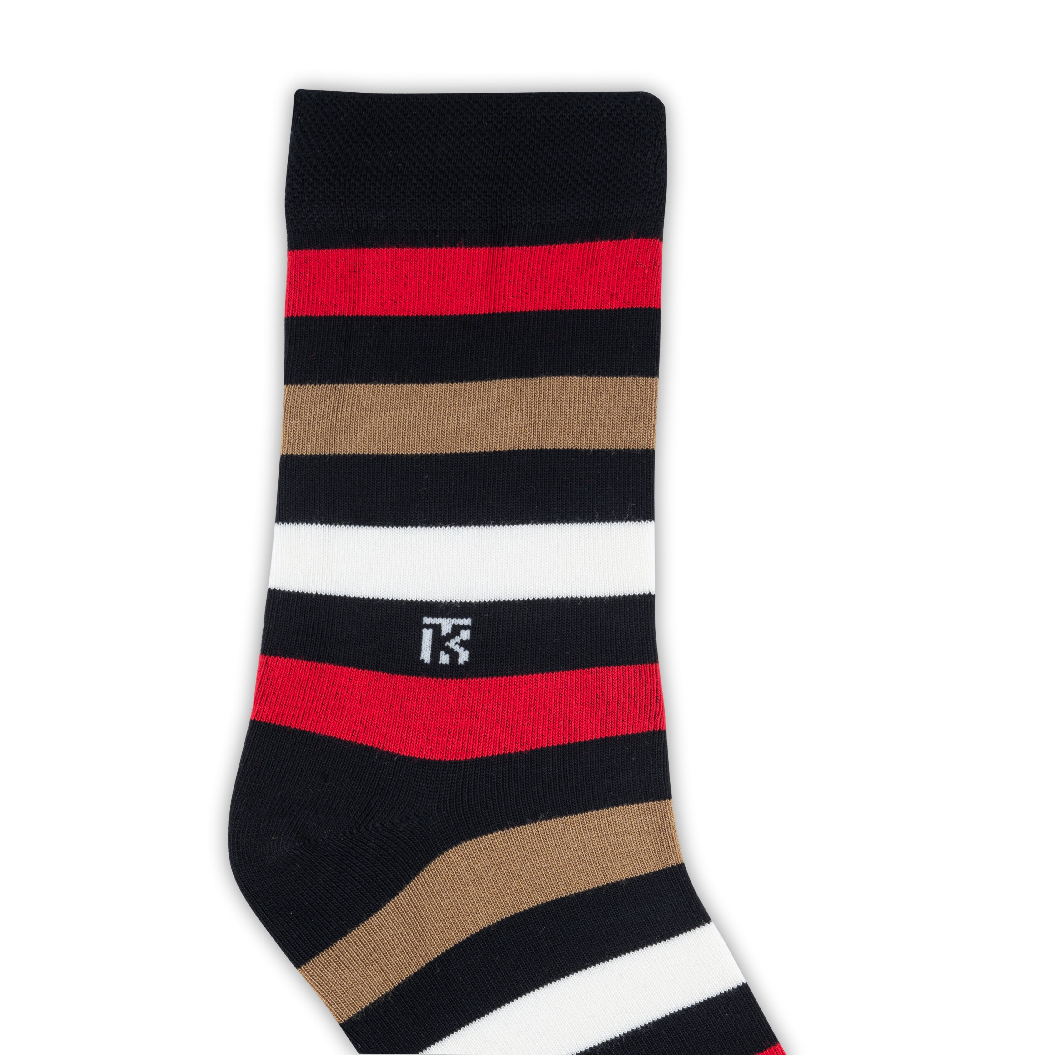 Bamboo Socks Pair  | Kikitoes Crew Length Socks | Black Colour with Red, Tan & White Stripes  Socks for Men | KIKI0016