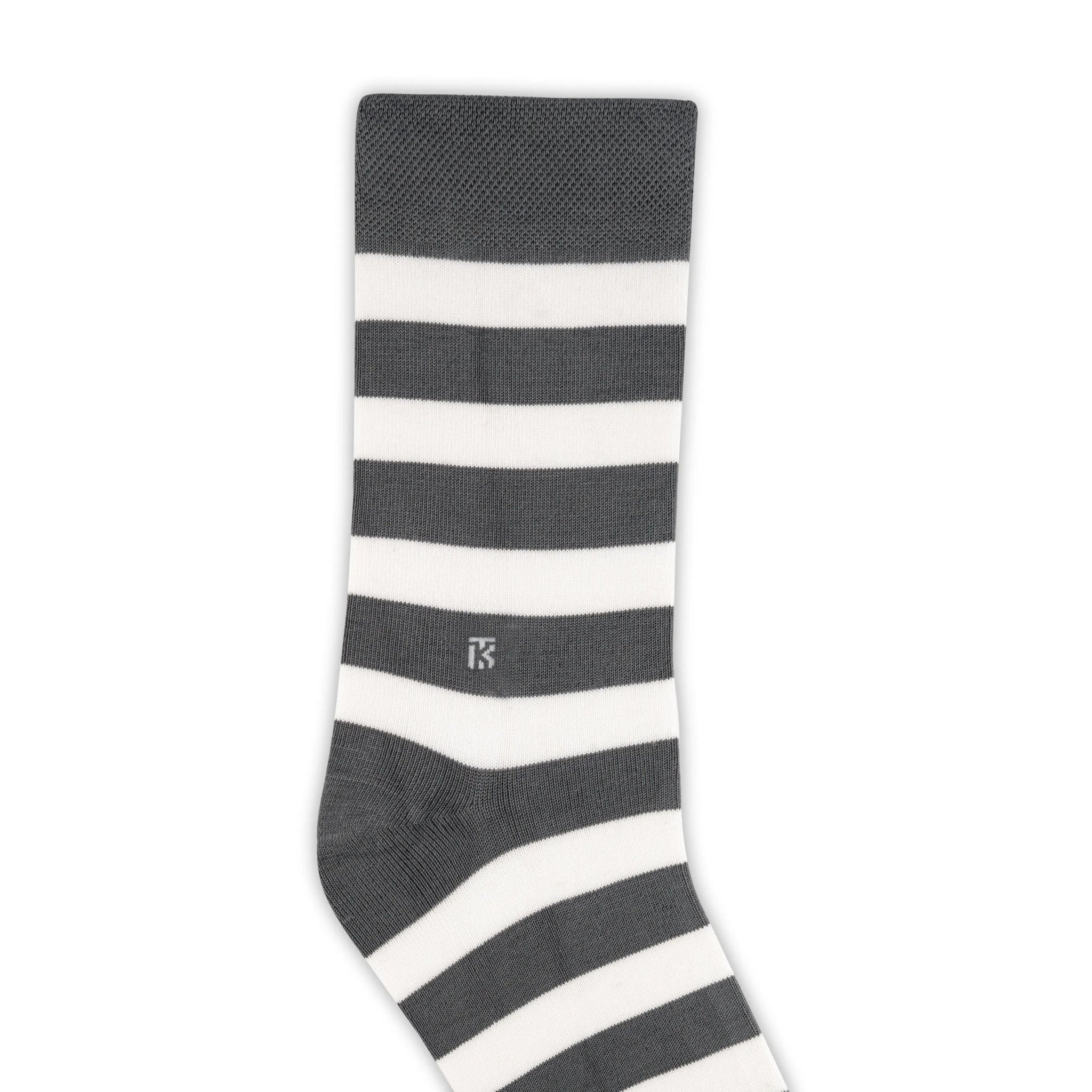 KIKITOES BAMBOO MEN CREW SOCKS | Classic Stripes | Steel Grey with WhiteKikitoes