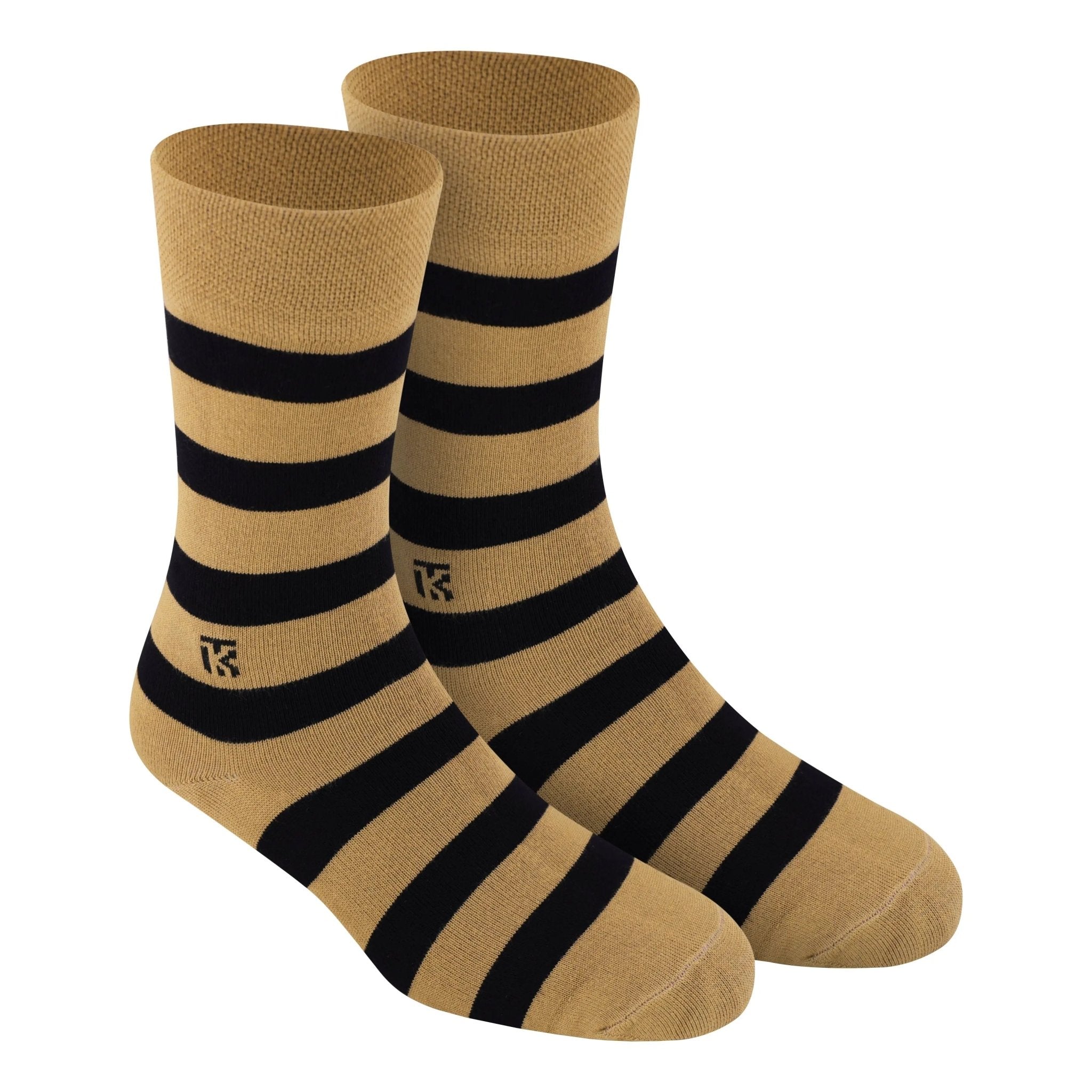 KIKITOES BAMBOO MEN CREW SOCKS | Classic Stripes | Tan with BlackKikitoes