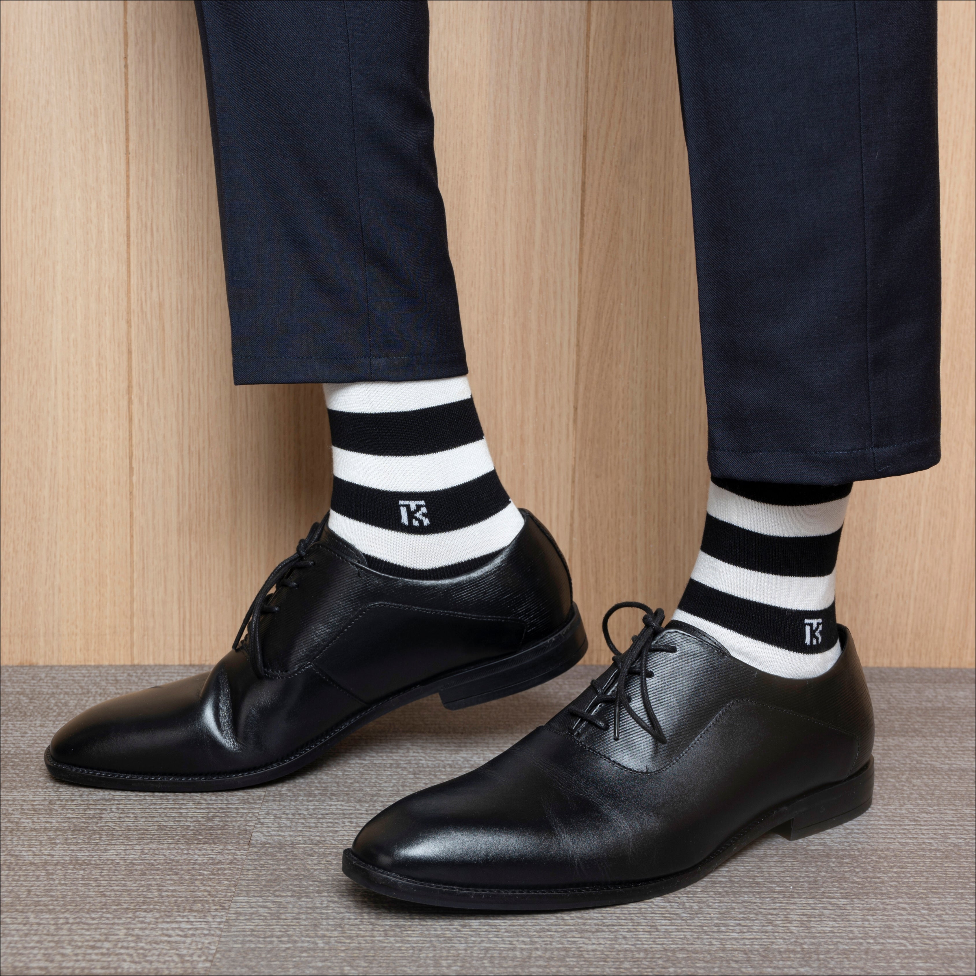 Bamboo Socks Pair | Kikitoes Crew Length Socks | Black Colour with White Stripes  Socks for Men | KIKI004