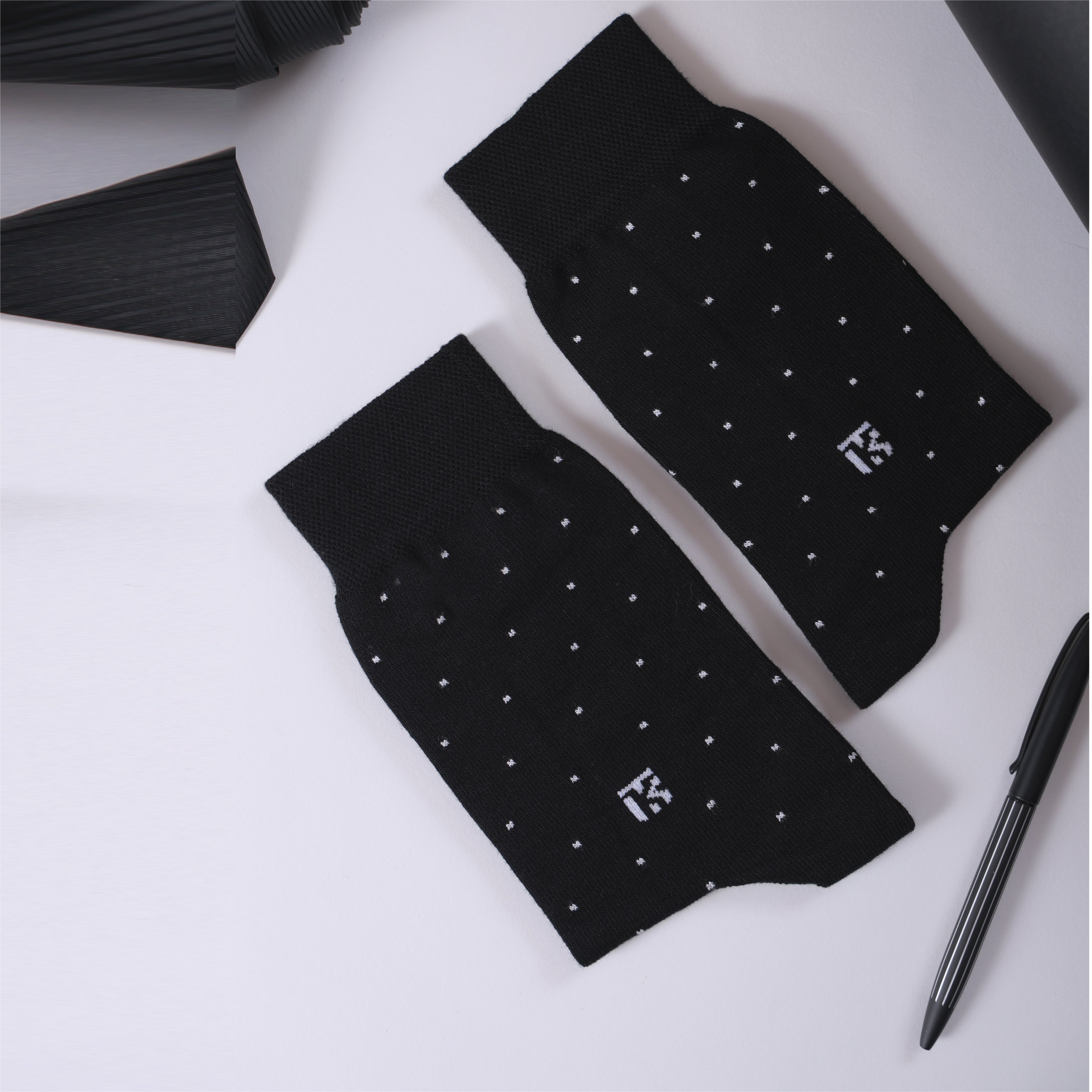 Bamboo Socks Pair | Kikitoes Crew Length Socks | Black Colour with White Dots  Socks for Men | KIKI0030