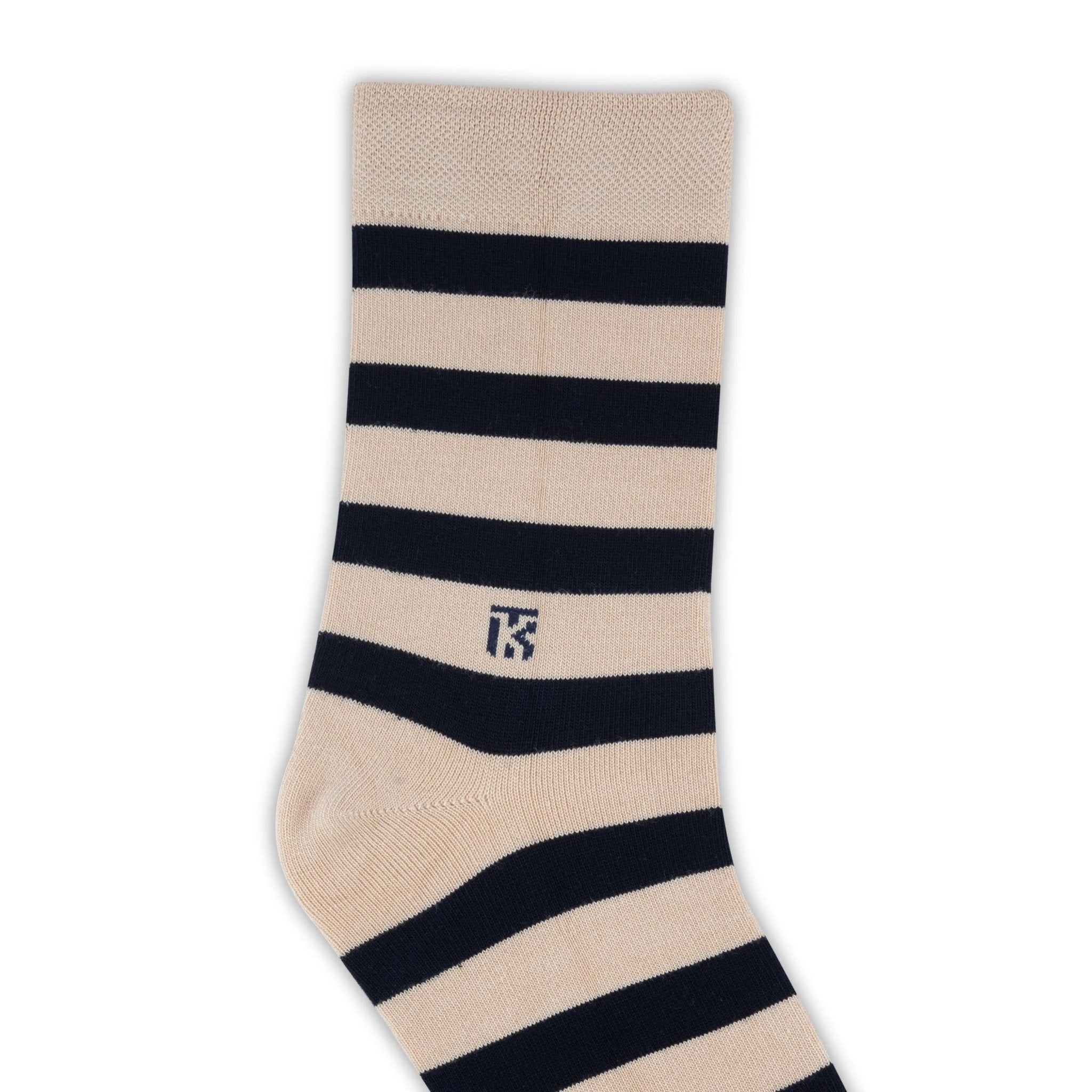 KIKITOES BAMBOO MEN CREW SOCKS | Classic Stripes | Beige with Navy BlueKikitoes