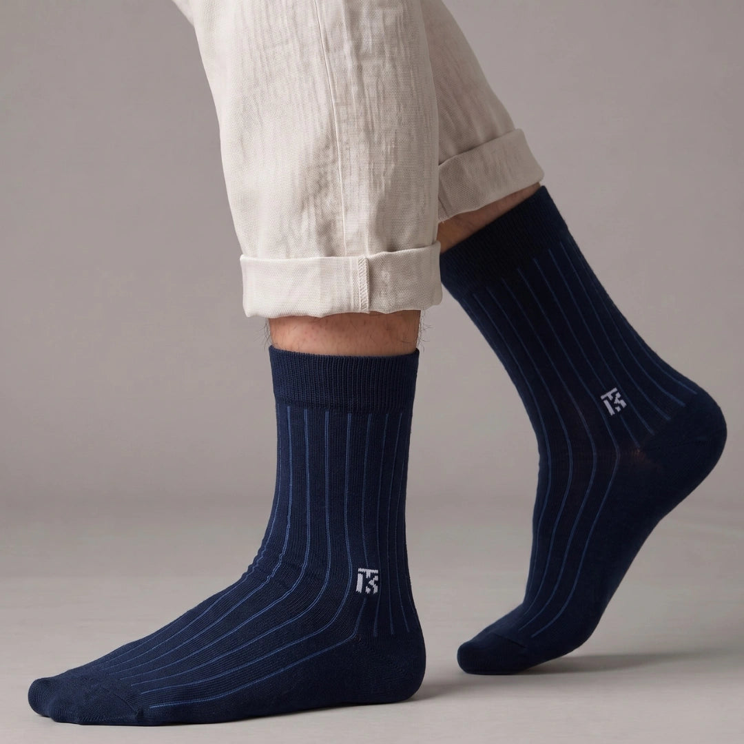 KIKITOES BAMBOO MEN CREW SOCKS | Cobalt Rib