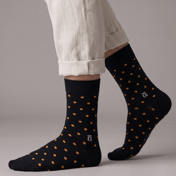 KIKITOES BAMBOO MEN CREW SOCKS | Contrast Polka | Black and Yellow