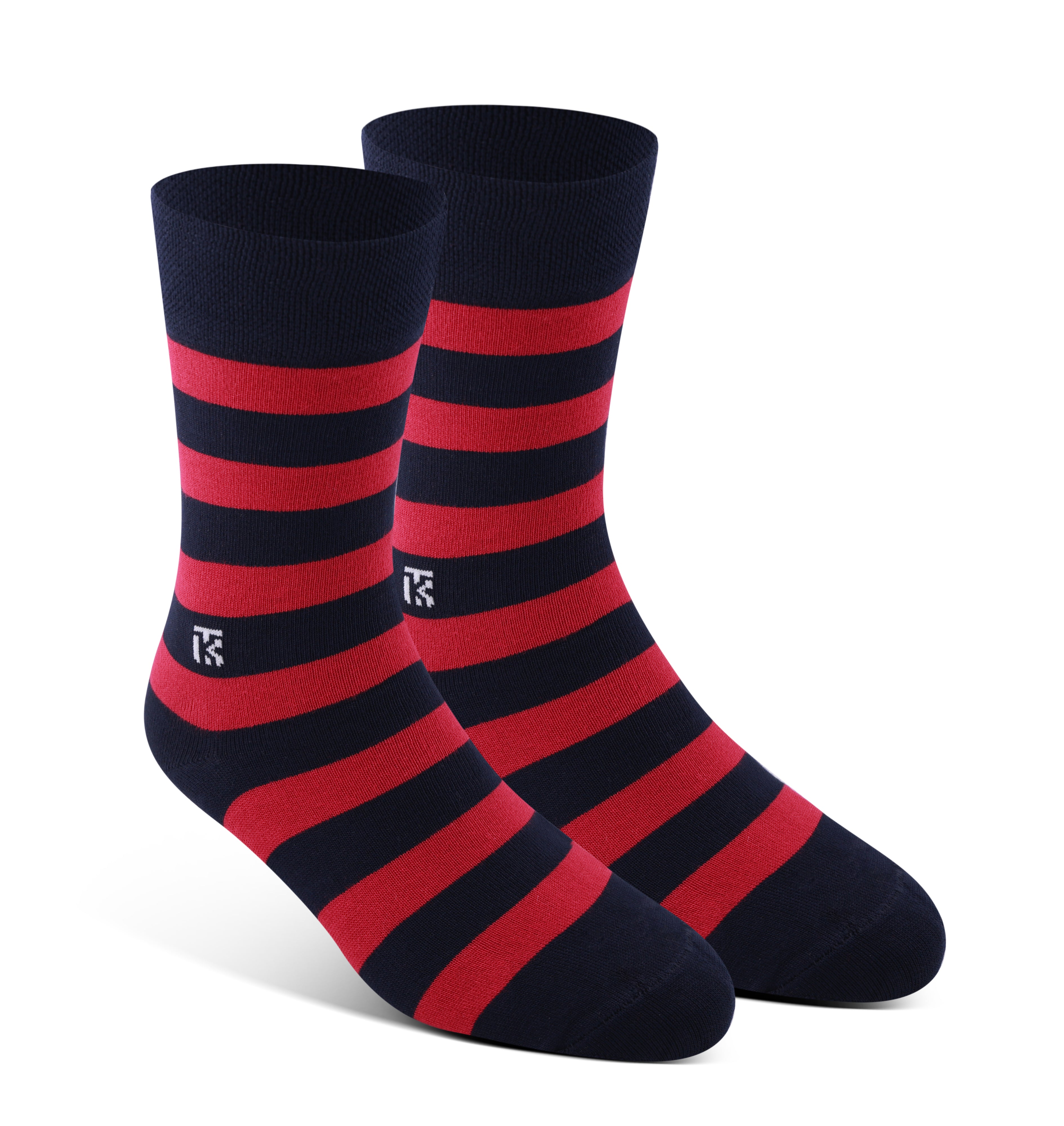 Bamboo Socks Pair | Kikitoes Crew Length Socks | Navy Blue Colour with Red Stripes Sports Socks for Men