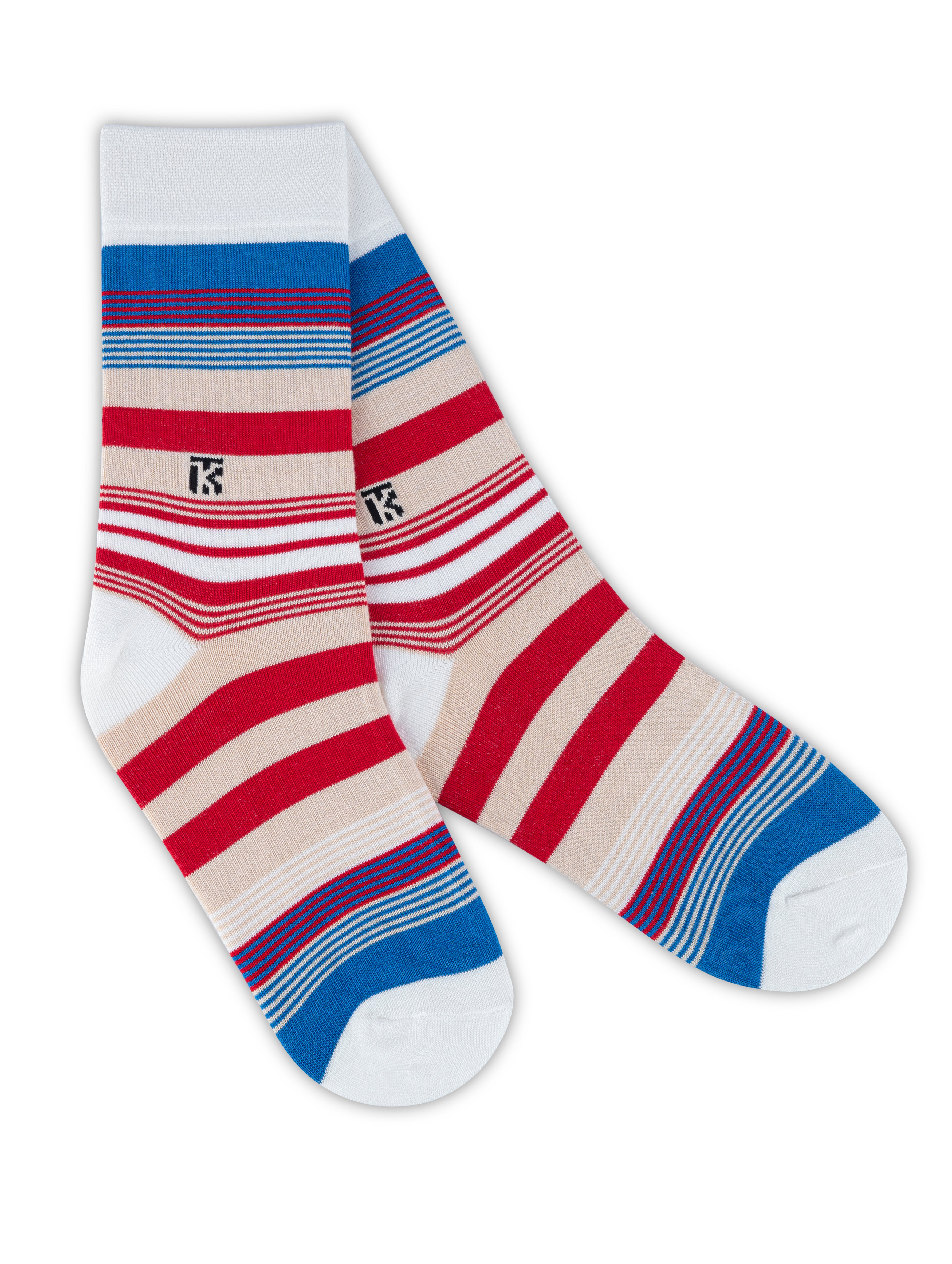 Fusion Stripe | White with Royal Blue, Beige, and Red