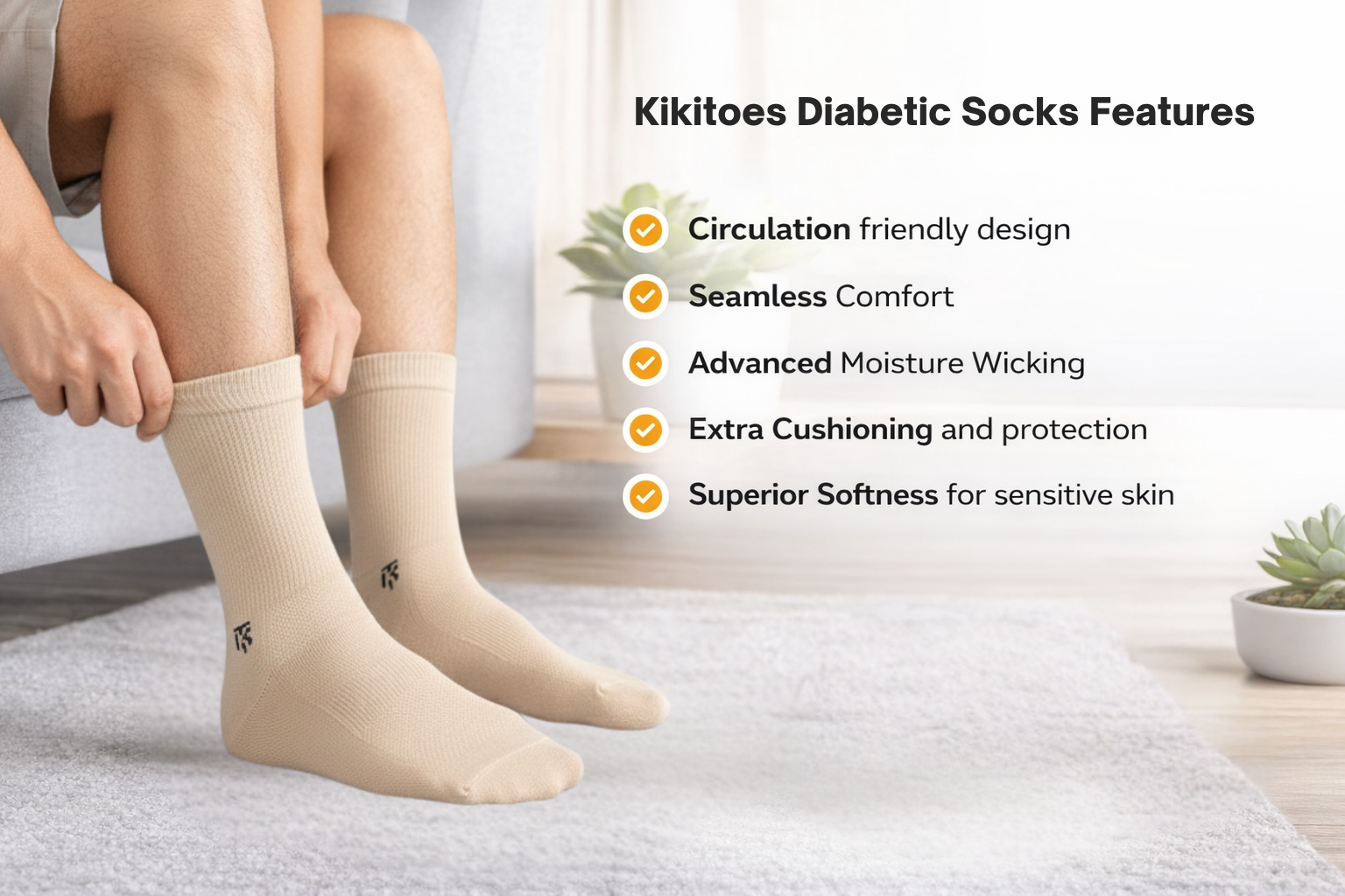 Diabetic Socks Pair | Sandal Colour Bamboo Socks