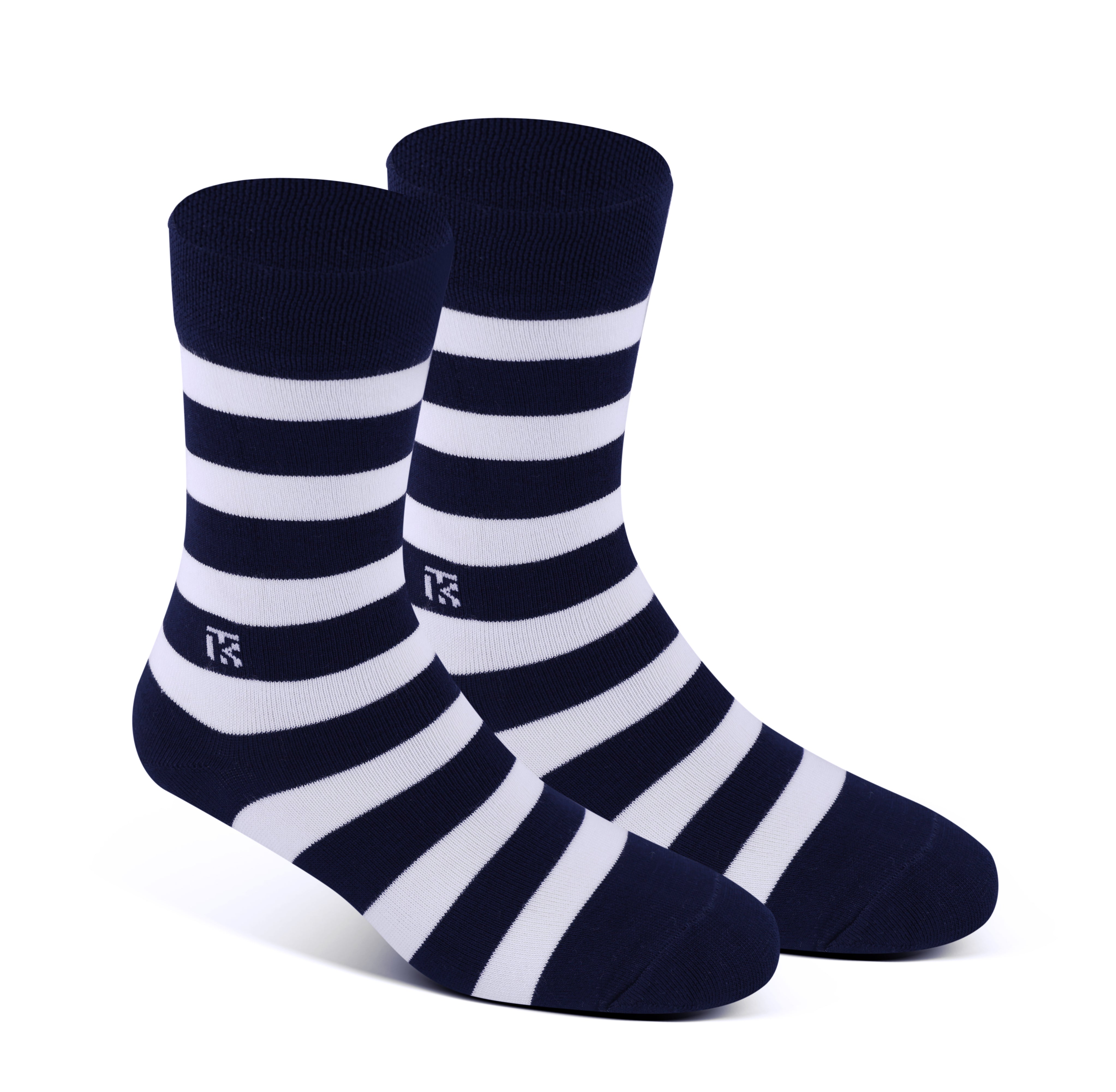 Bamboo Socks Pair  | Kikitoes Crew Length Socks | Navy Blue Colour with White Stripes Sports Socks for Men