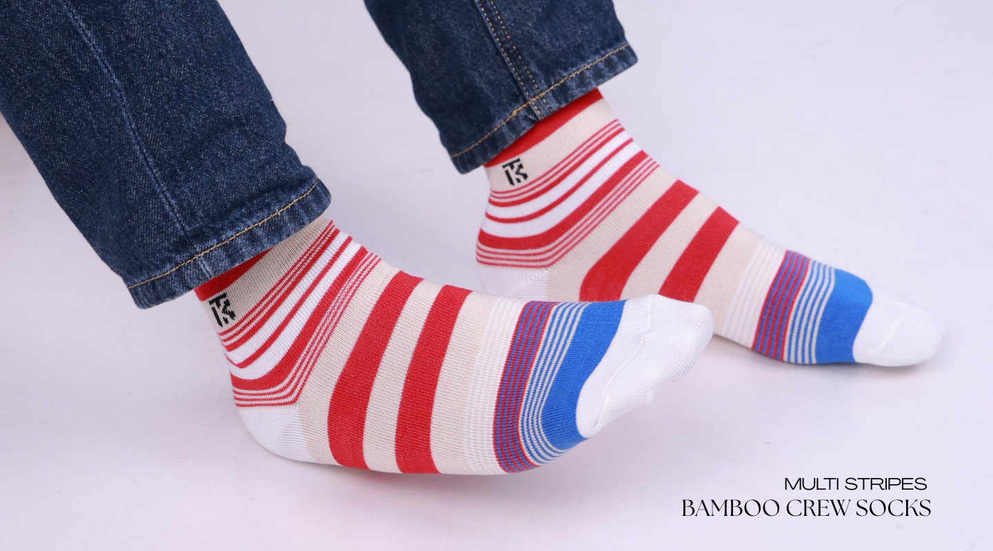 Premium striped bamboo crew socks designed for softness, breathability, and style.