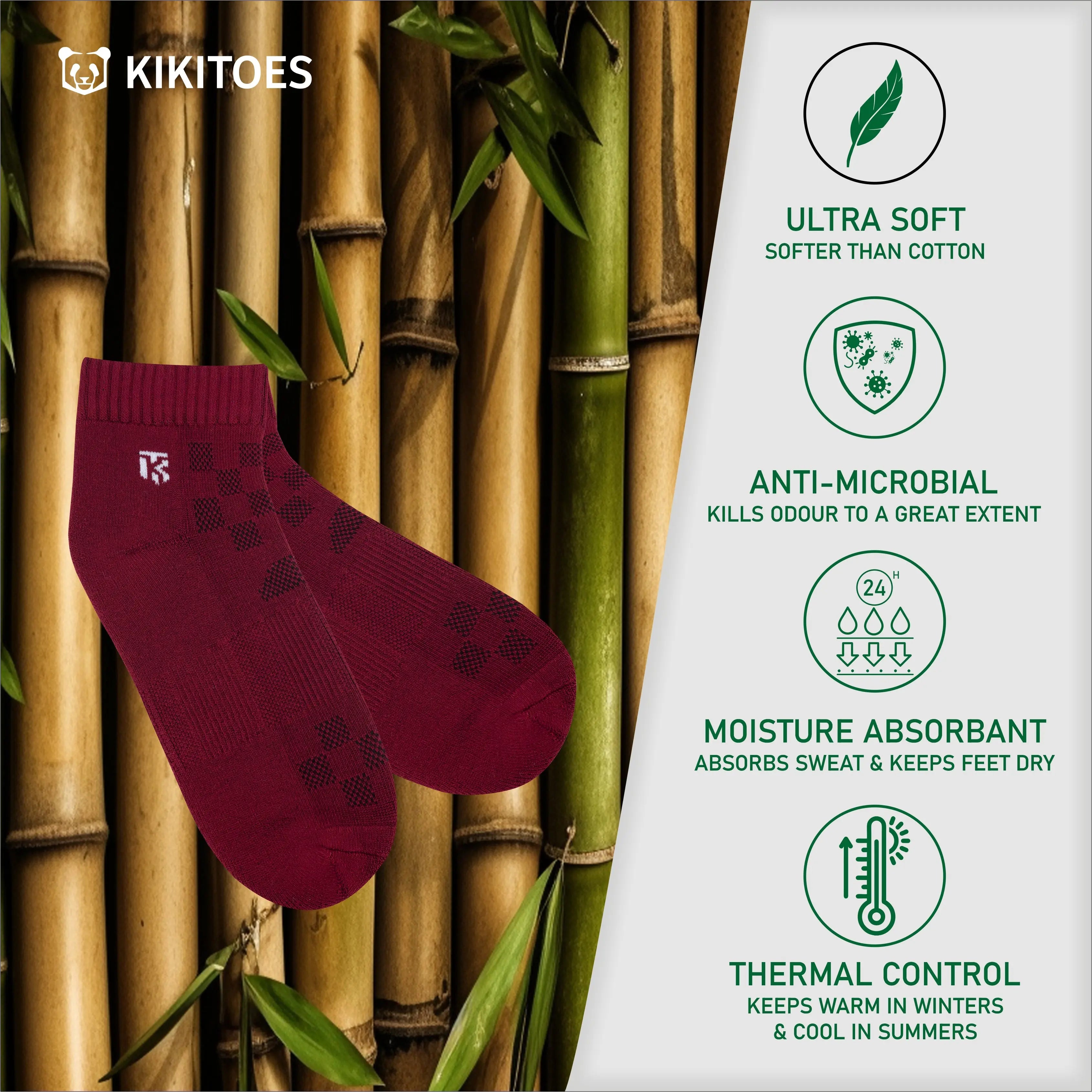 Men’s premium bamboo ankle socks from KIKITOES, displayed in multiple colours – ideal as sports socks or gym socks for active wear.
