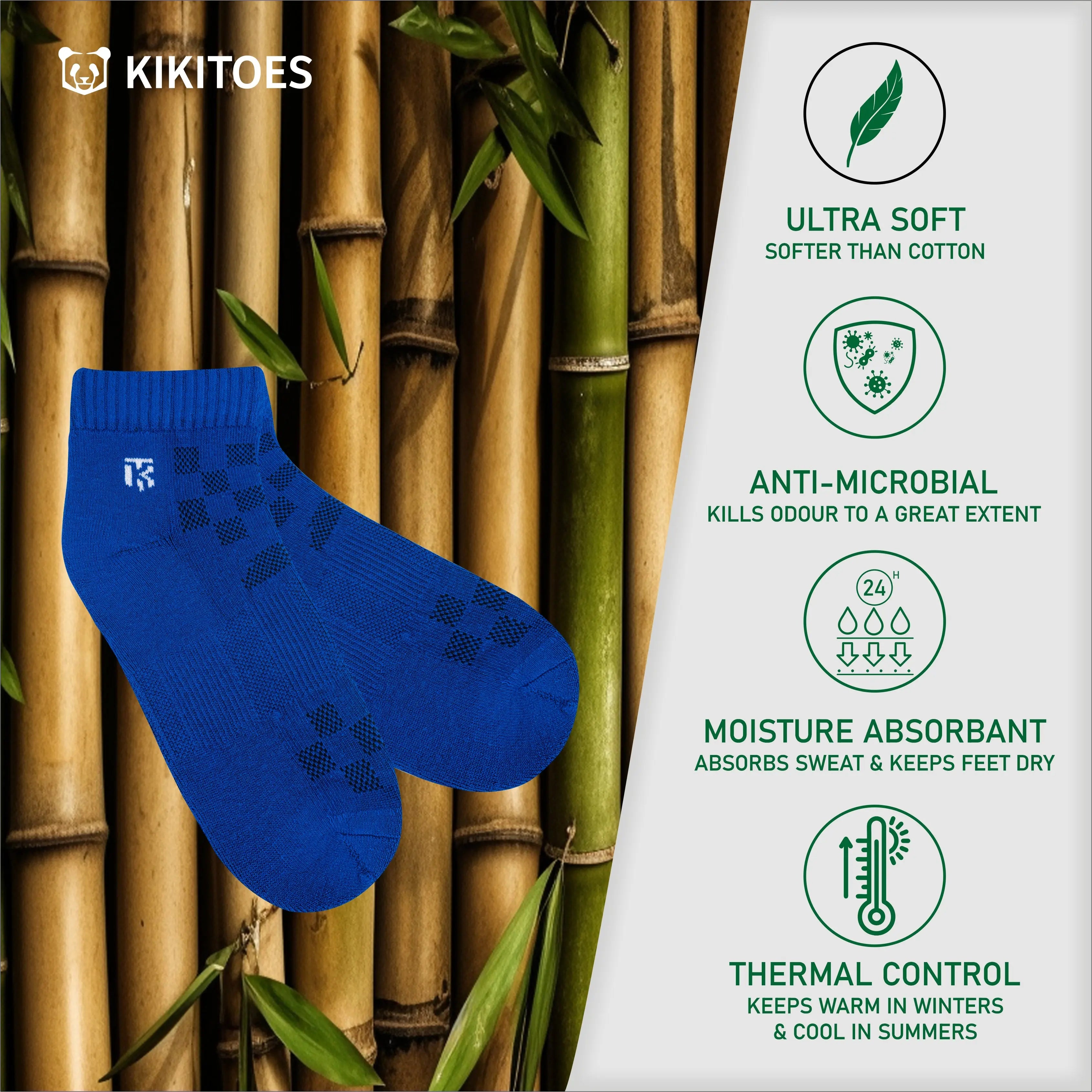 Men’s premium bamboo ankle socks from KIKITOES, displayed in multiple colours – ideal as sports socks or gym socks for active wear.