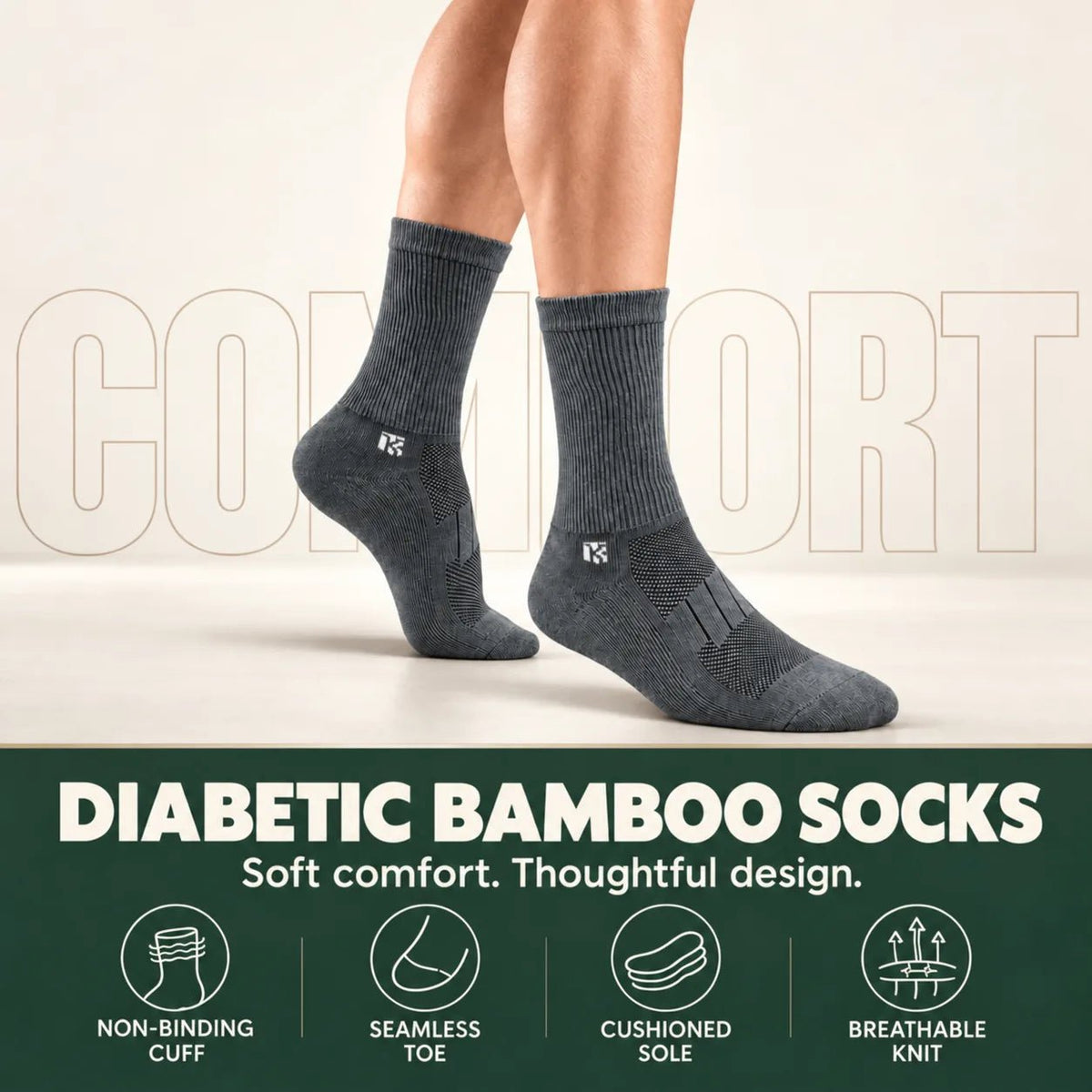 Diabetic bamboo socks Combo | Pack Of 4 | Beidge & GreyKikitoes