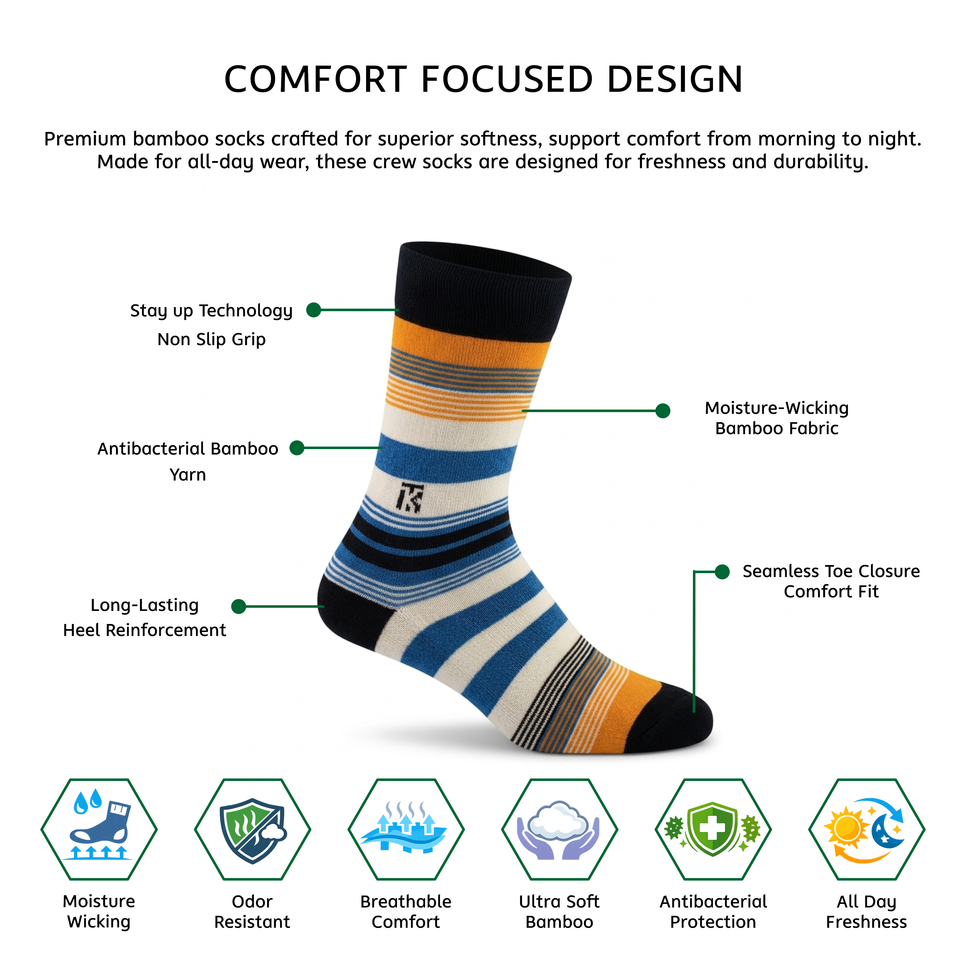 Fusion Stripe | Black with Orange, Royal Blue, and White | Benefits