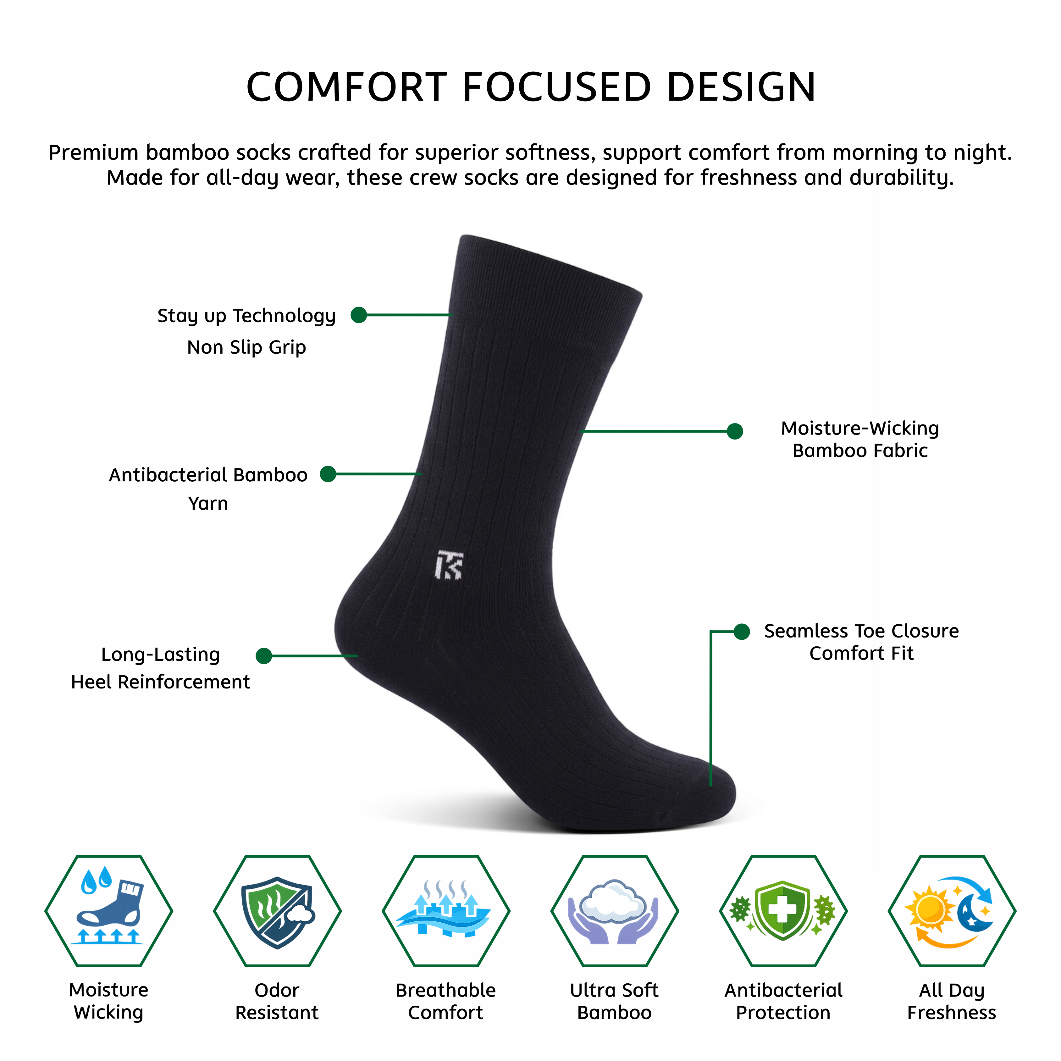 Benefits image of kikitoes bamboo socks midnight comfort