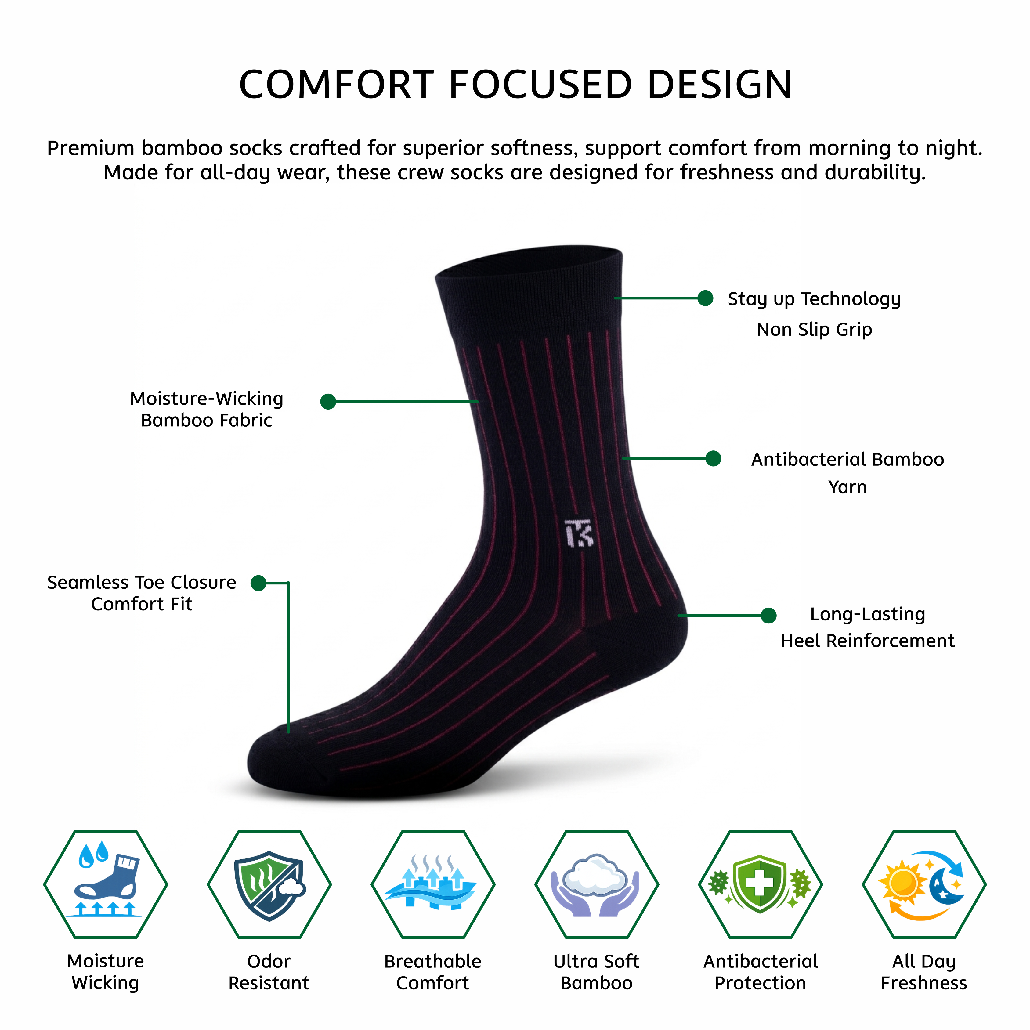 KIKITOES BAMBOO MEN CREW SOCKS | Merlot Rib