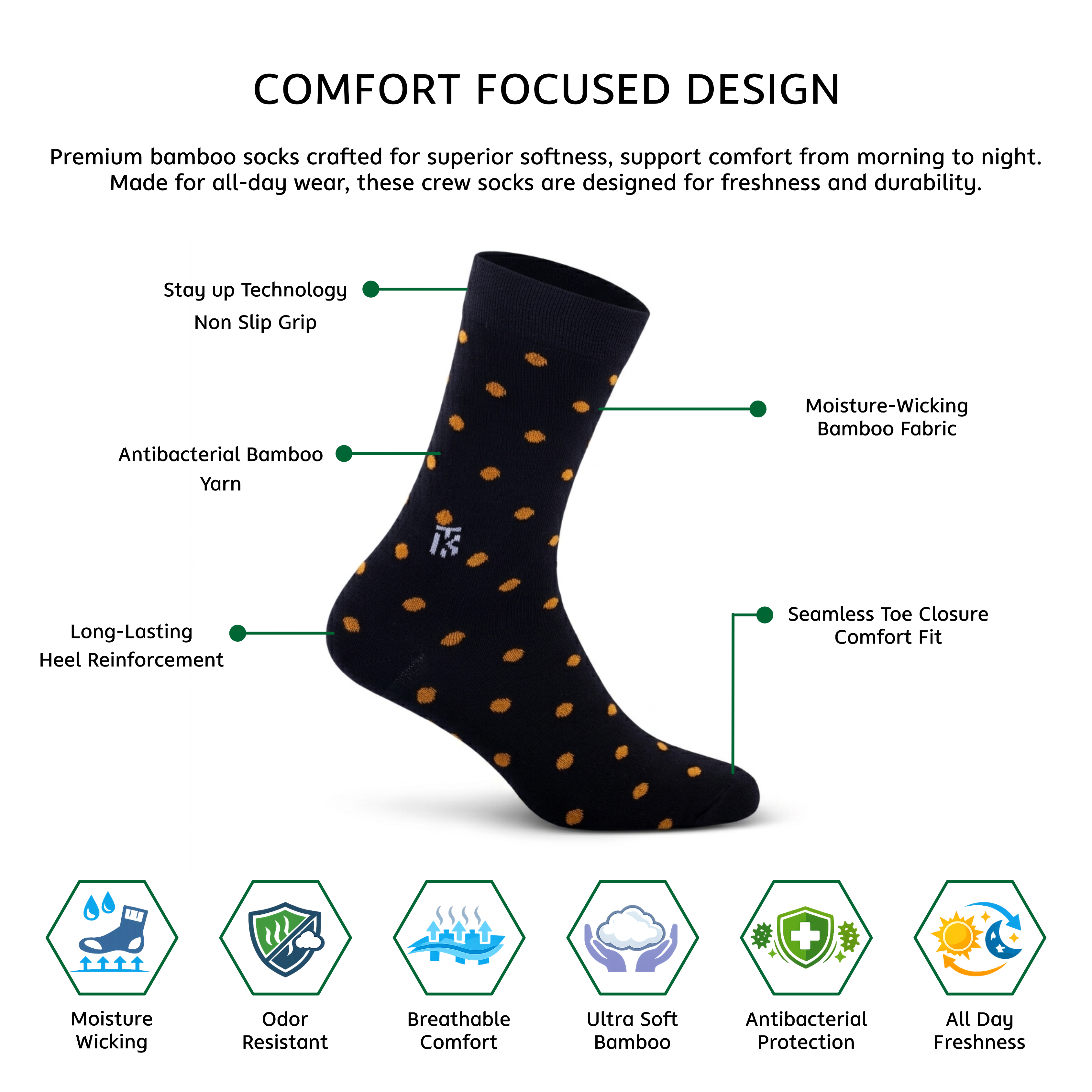 Infographic Crew Socks | Crew Length Socks | Polka Dot Socks | Long Socks