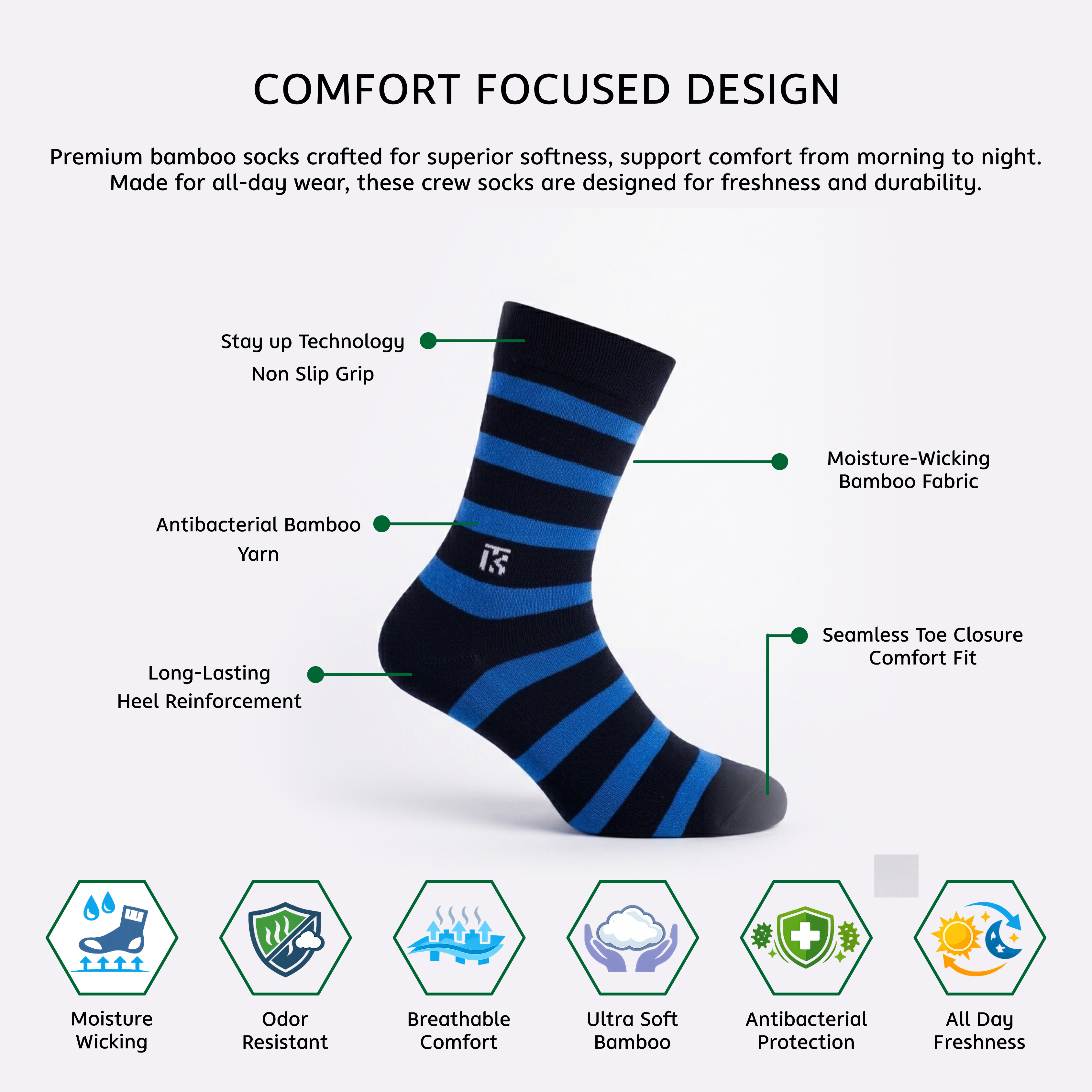 KIKITOES BAMBOO SOCKS | Classic Stripes | Ocean Line | Benfits Image