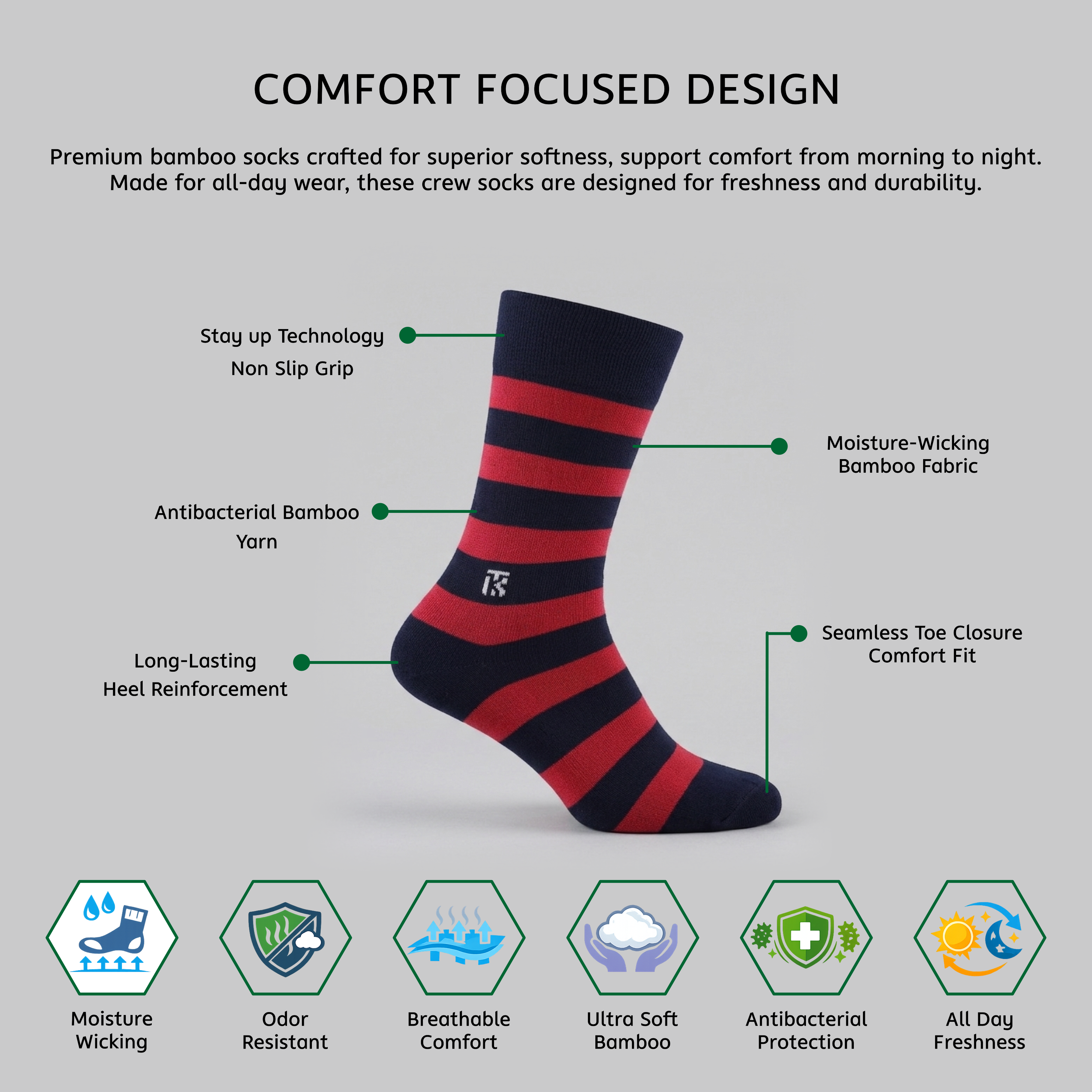 infographics Premium Crew Socks for Men – Soft, breathable, and durable Crew Length Socks designed for everyday comfort. Explore long socks, stripe socks, and men's crew socks perfect for work, sports, and casual wear.