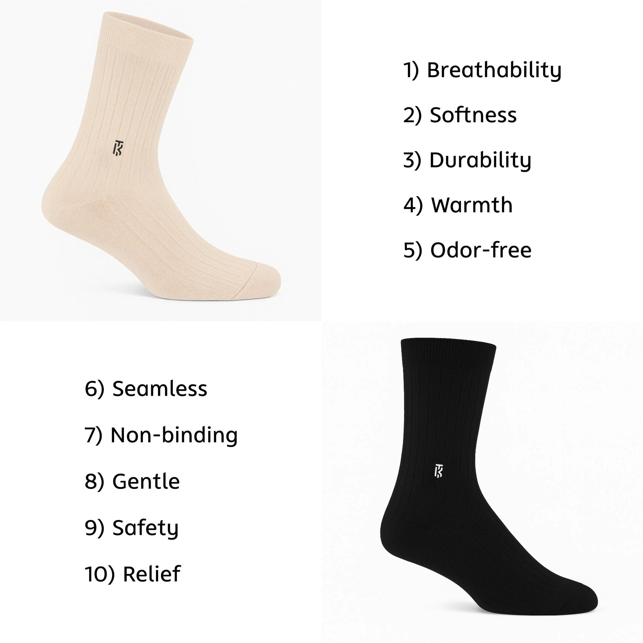 Diabetic Bamboo Socks combo | Pack Of 2 | Black & Beige Bamboo SocksKikitoes