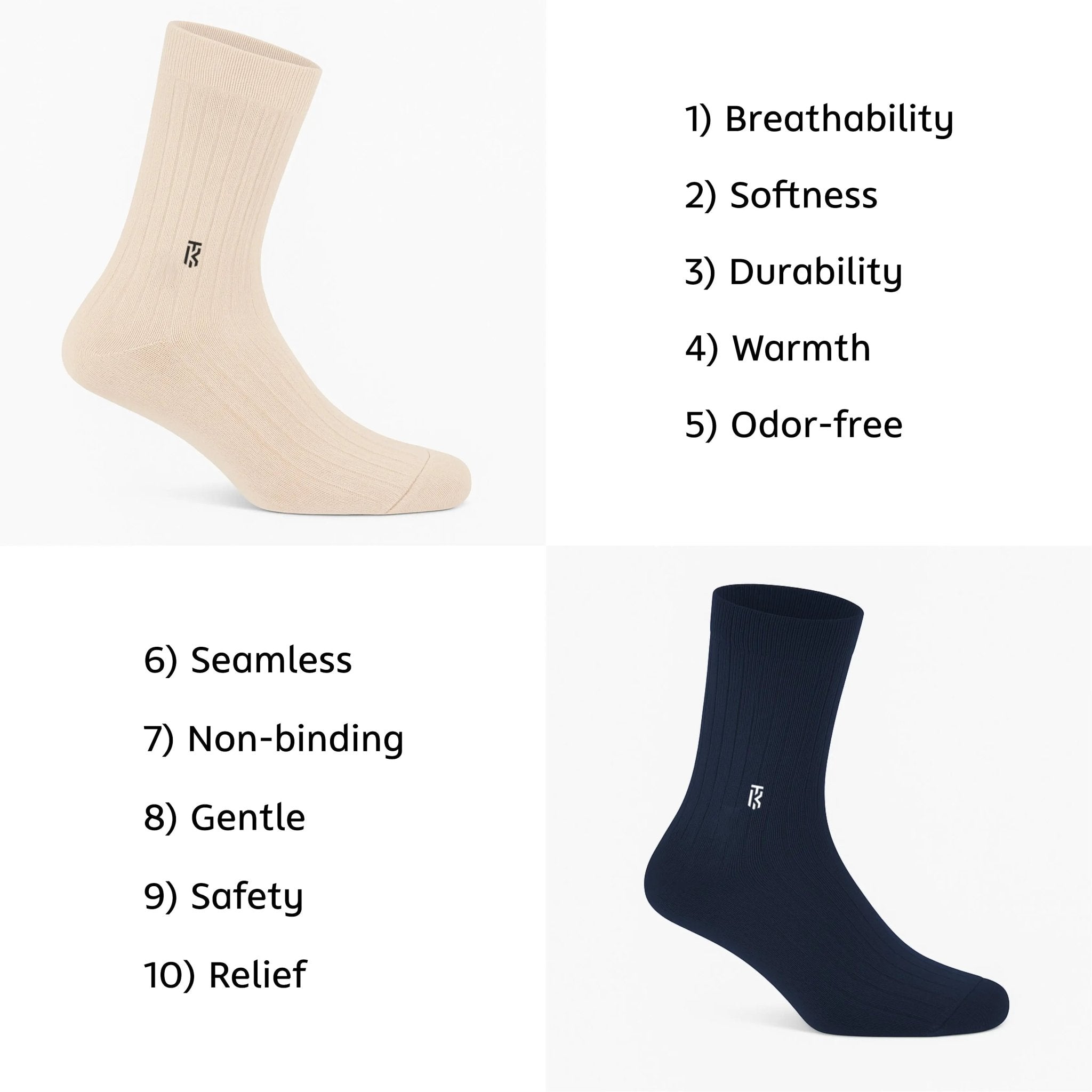 Diabetic bamboo socks Combo | Pack Of 2 | Beige & Navy Blue Bamboo SocksKikitoes