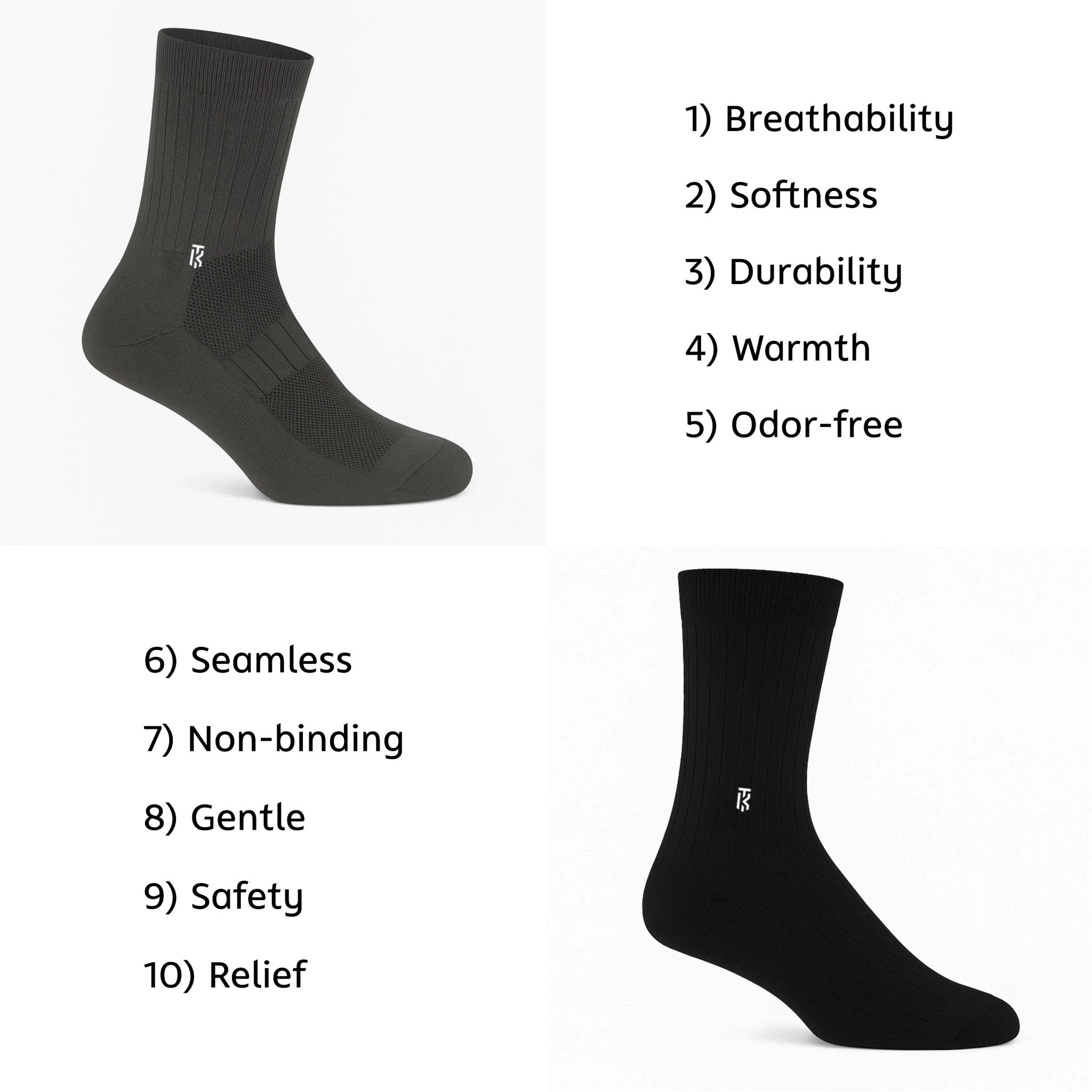 Diabetic bamboo Socks Combo | Pack Of 2 | Black & Grey Bamboo SocksKikitoes