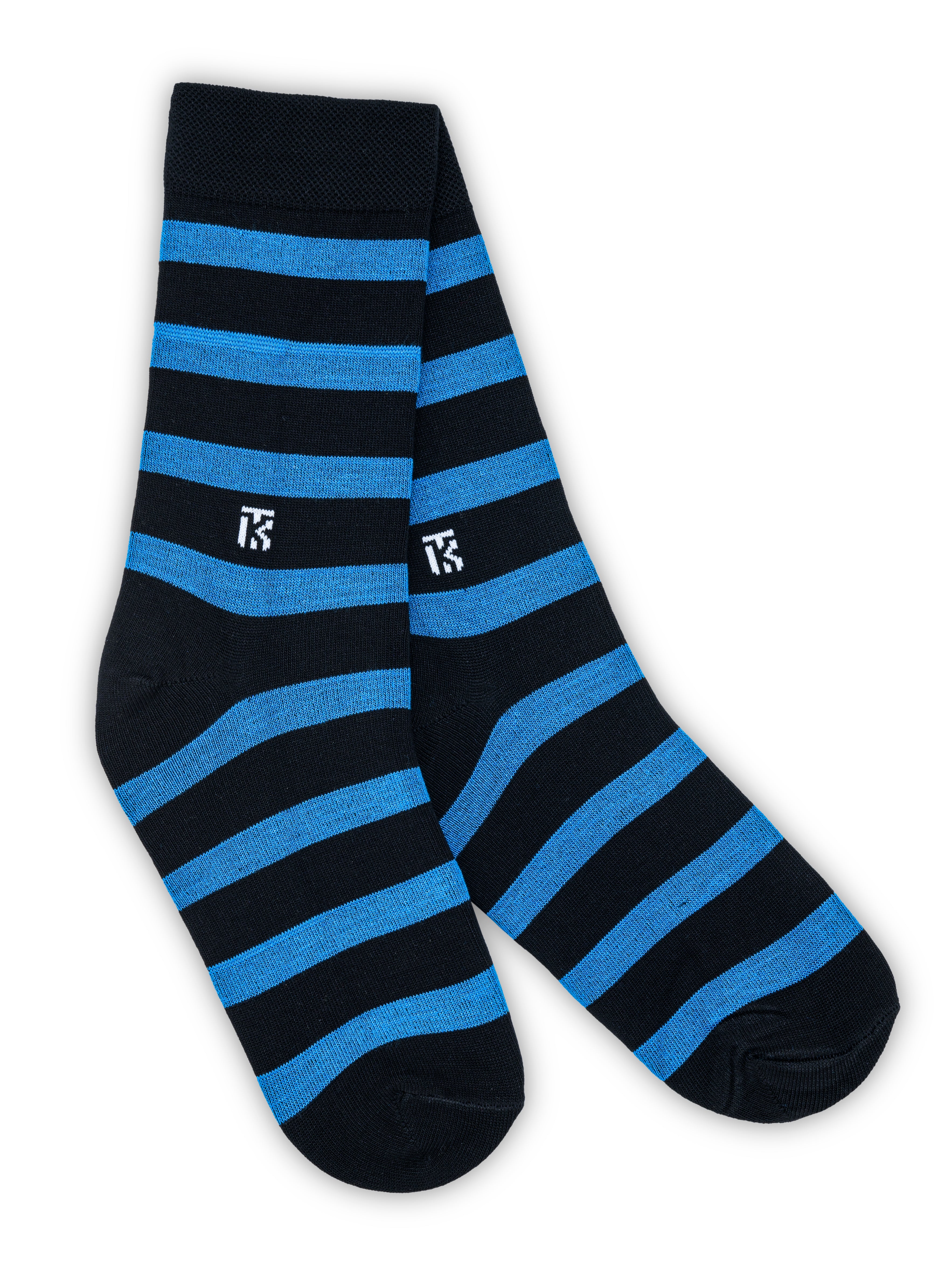 Kikitoes Men's Stripe Bamboo Crew Socks Blue & Black Striped, Ultra-Soft, Breathable, Moisture-Wicking & Odor-Resistant Everyday Comfort (Pack of 1)