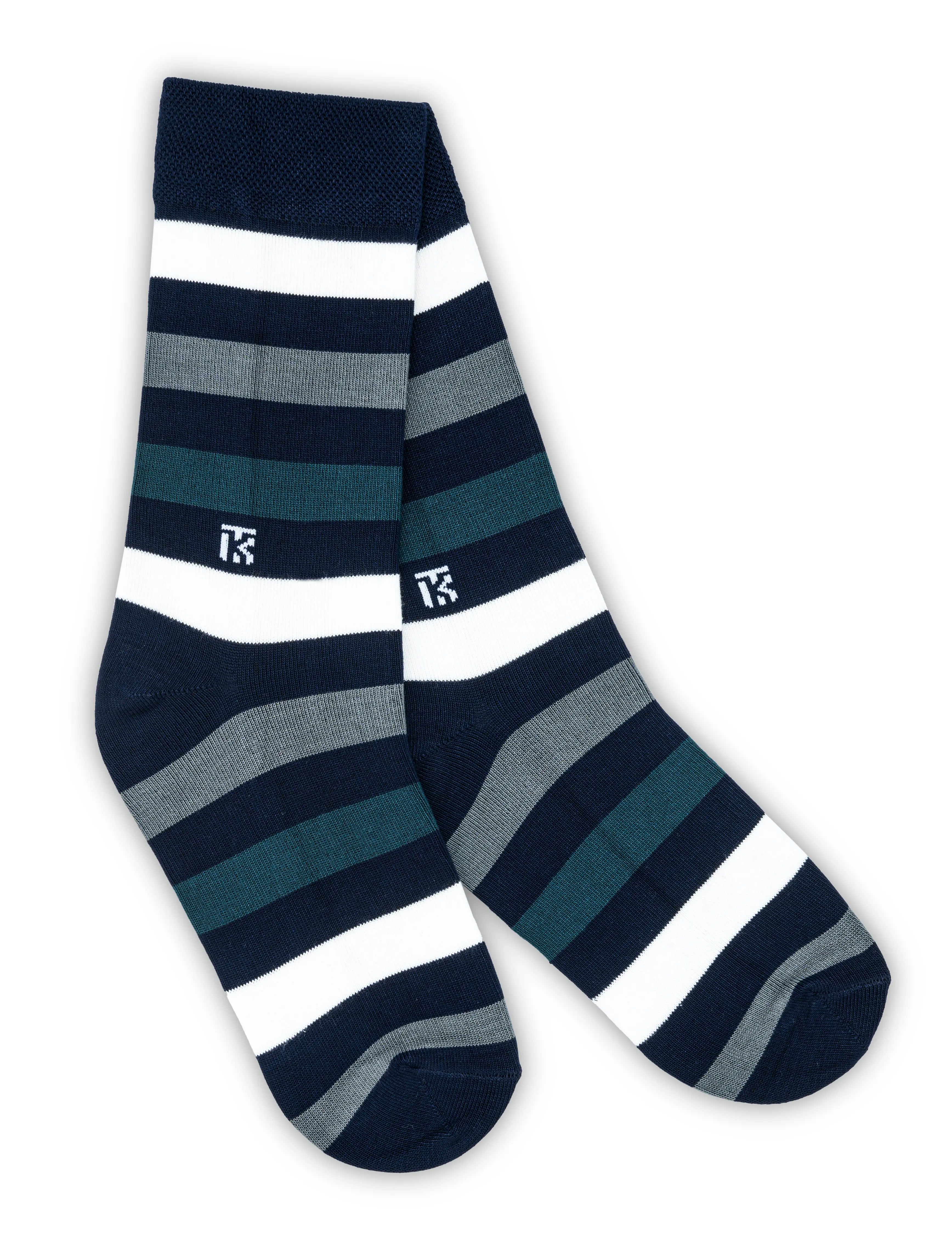 Kikitoes Men's Stripe Bamboo Crew Socks – Three Stripe Pattern, Soft & Airy, Moisture-Wicking and Odor-Resistant Daily Comfort (Pack of 1)