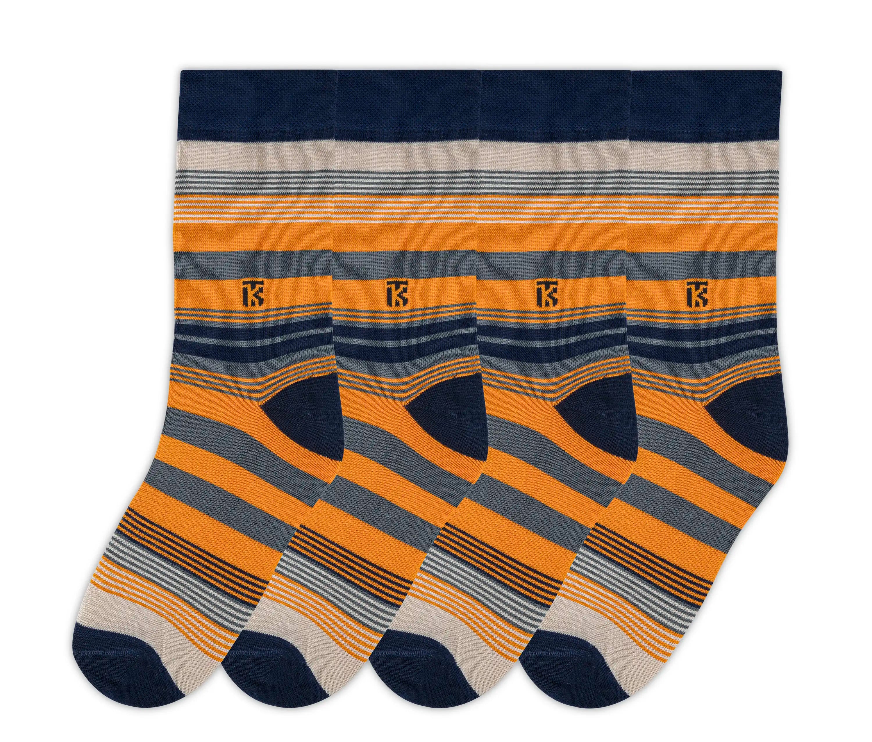 Fusion Stripe | Navy Blue with Beige, Grey, and Orange