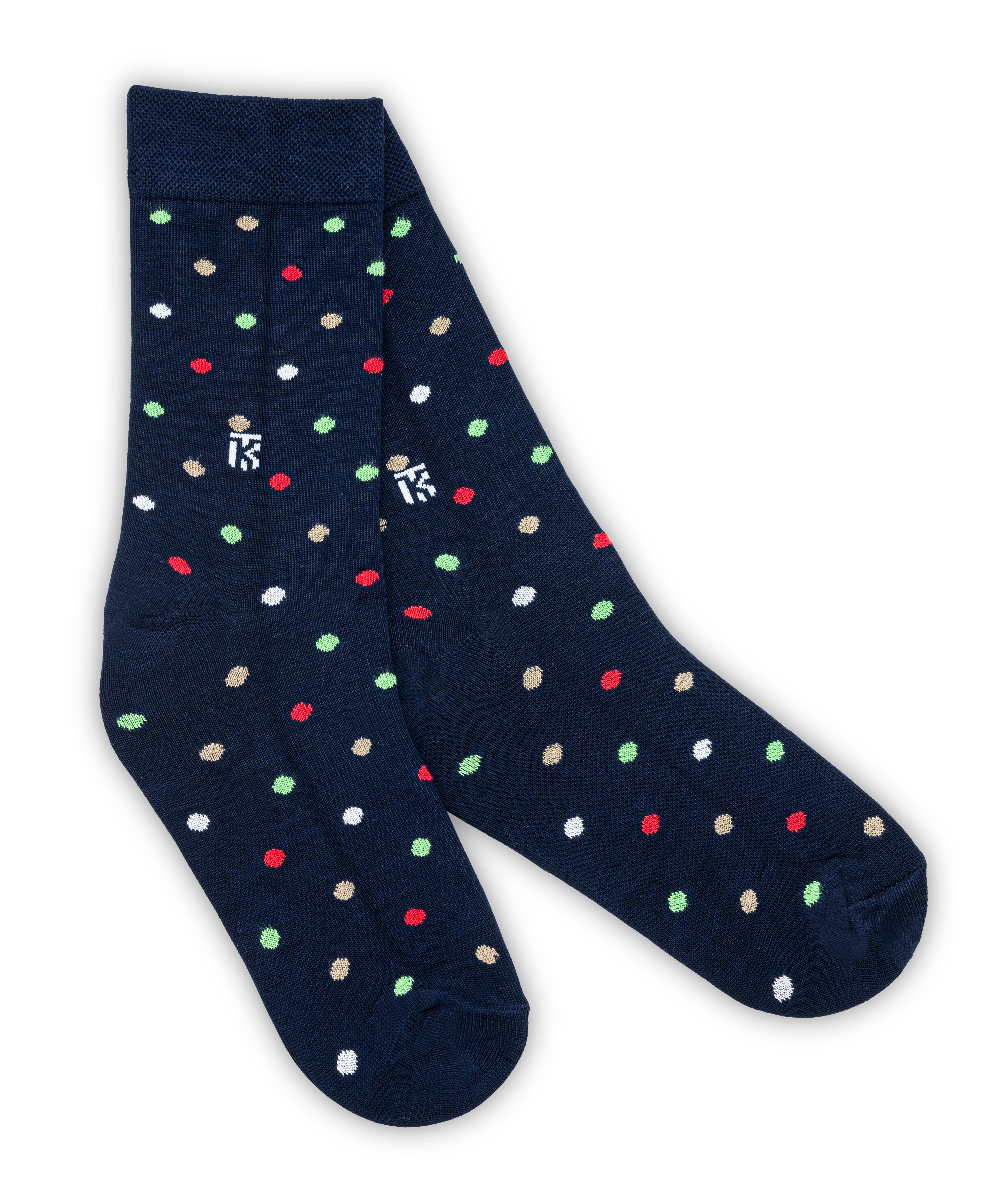Kikitoes Men's Navy Blue Polka Dot Bamboo Socks – Soft Breathable Crew Socks for Office, Sports & Casual Wear (Pack of 1)