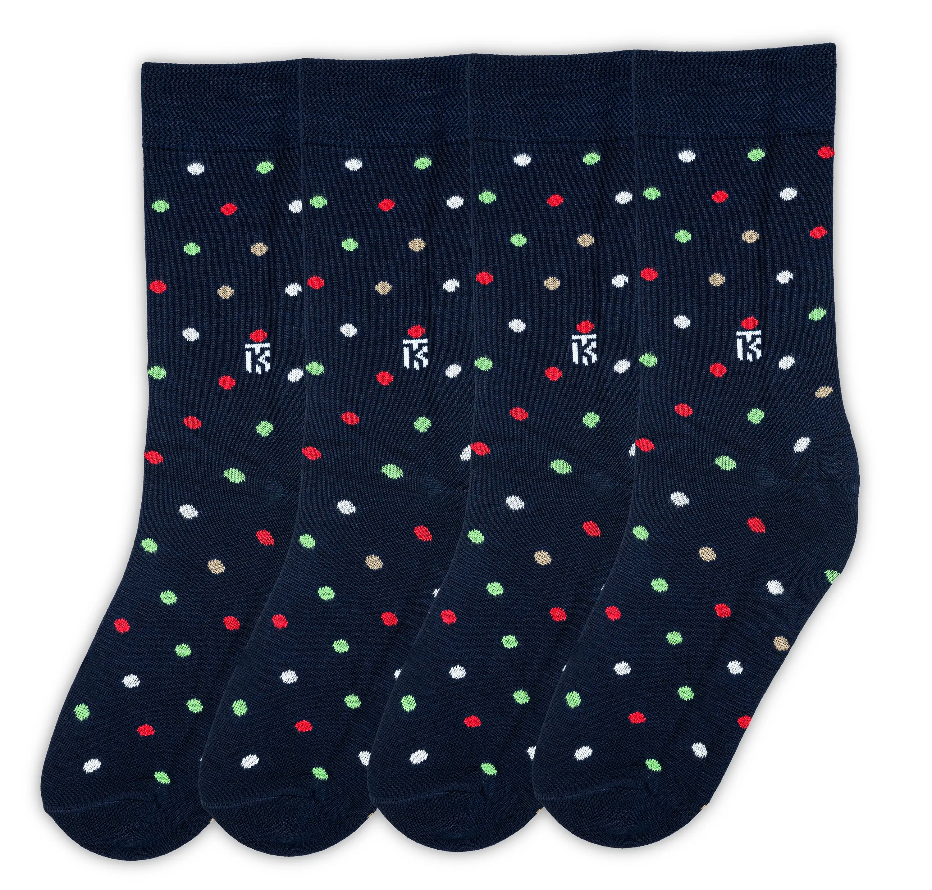 Kikitoes Men's Navy Blue Polka Dot Bamboo Socks – Soft Breathable Crew Socks for Office, Sports & Casual Wear (Pack of 1)