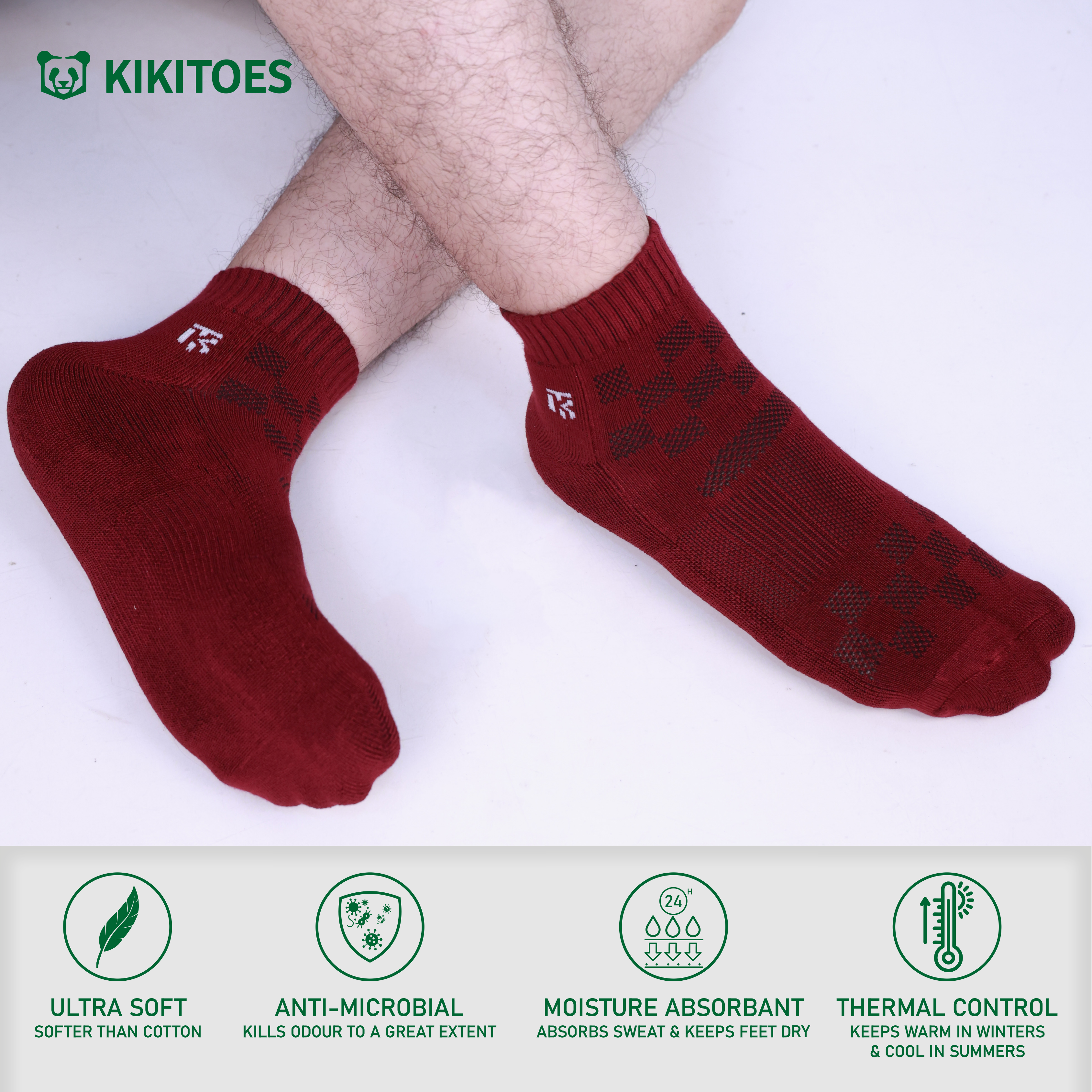 KIKITOES BAMBOO SPORTS SOCKS | Maroon Blaze